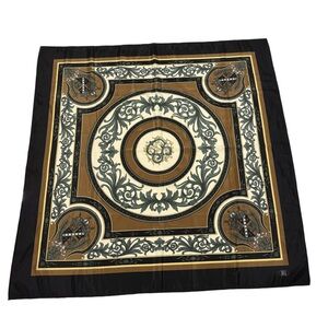 Vintage Baroque Ornate Chain Square Scarf | Black Brown Green | 34"